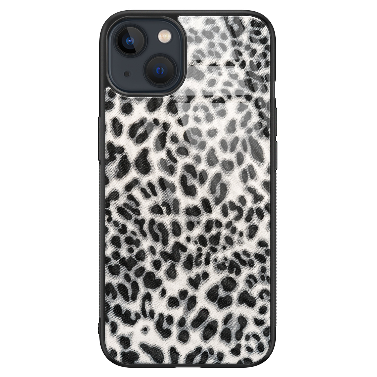 Leuke Telefoonhoesjes iPhone 13 glazen hardcase - Luipaard grijs