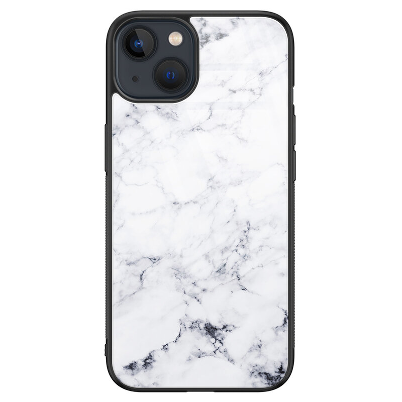 Leuke Telefoonhoesjes iPhone 13 glazen hardcase - Marmer grijs