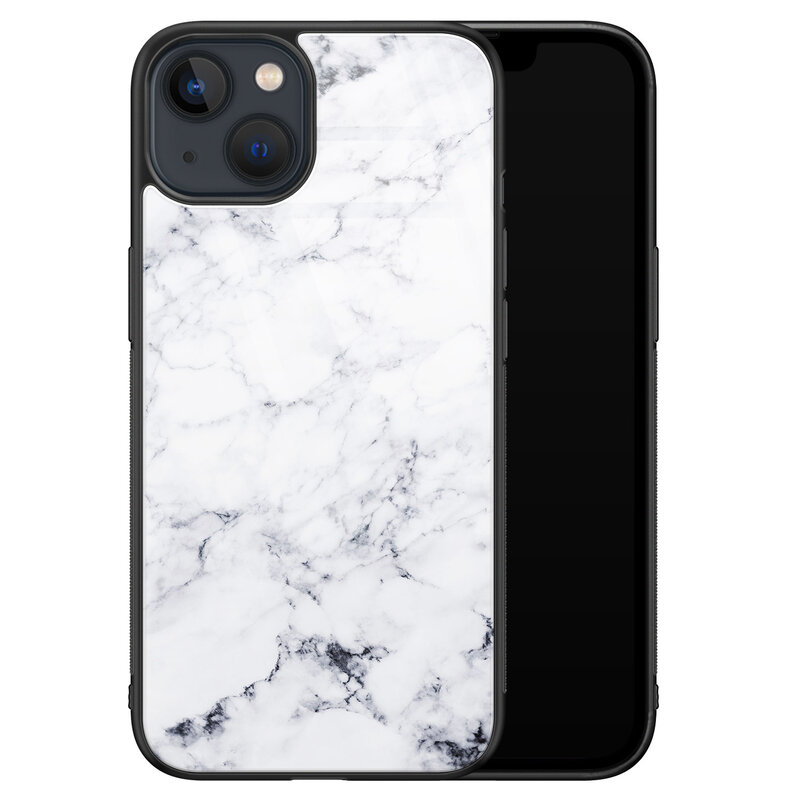 Leuke Telefoonhoesjes iPhone 13 glazen hardcase - Marmer grijs