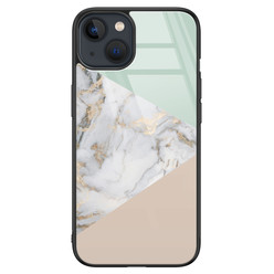 Leuke Telefoonhoesjes iPhone 13 glazen hardcase - Marmer pastel mix