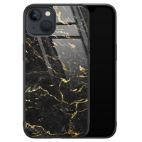 Leuke Telefoonhoesjes iPhone 13 glazen hardcase - Marmer zwart goud