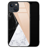 Leuke Telefoonhoesjes iPhone 13 glazen hardcase - Marmer zwart bruin
