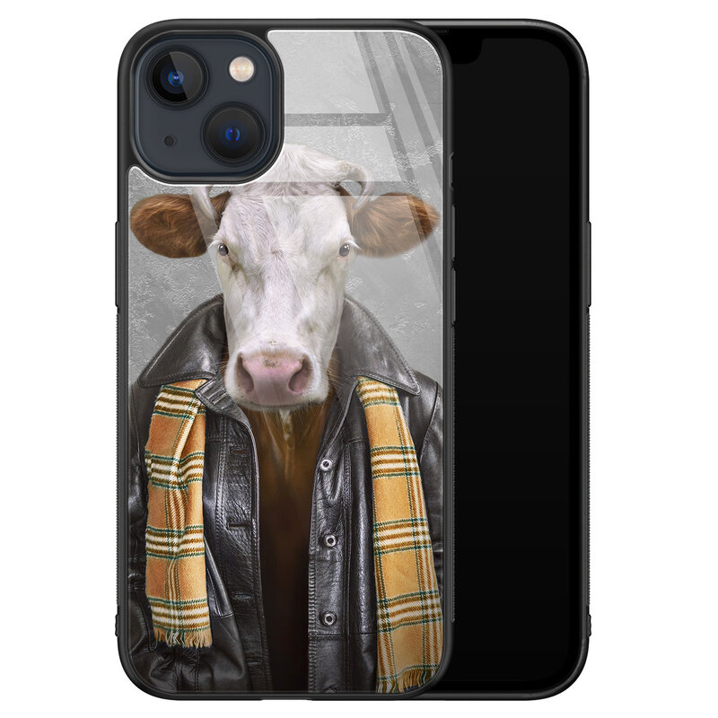 Leuke Telefoonhoesjes iPhone 13 glazen hardcase - Koe