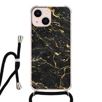 Leuke Telefoonhoesjes iPhone 13 hoesje met koord - Marmer zwart goud