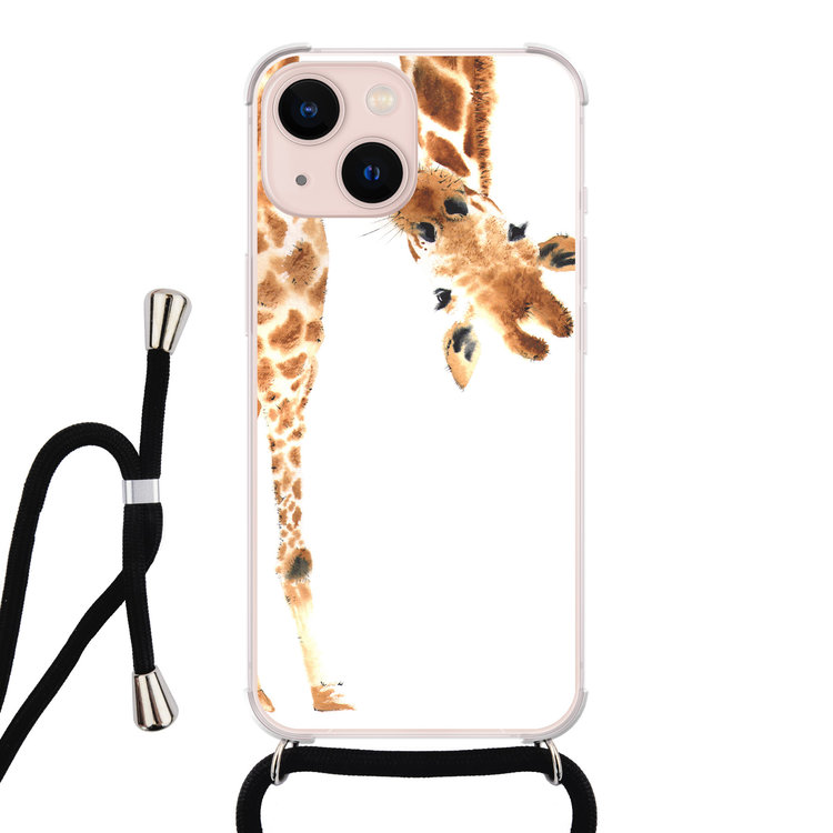 Leuke Telefoonhoesjes iPhone 13 hoesje met koord - Giraffe peekaboo