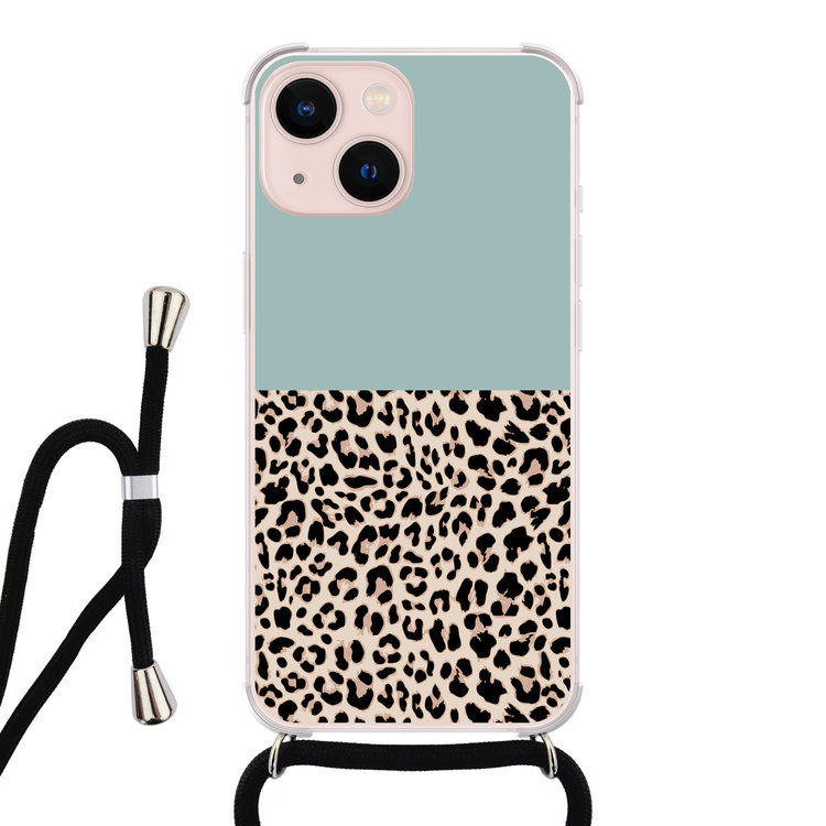 Leuke Telefoonhoesjes iPhone 13 hoesje met koord - Luipaard mint