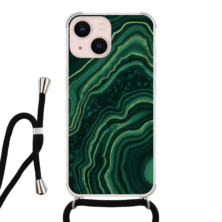 Leuke Telefoonhoesjes iPhone 13 hoesje met koord - Marmer groen agate