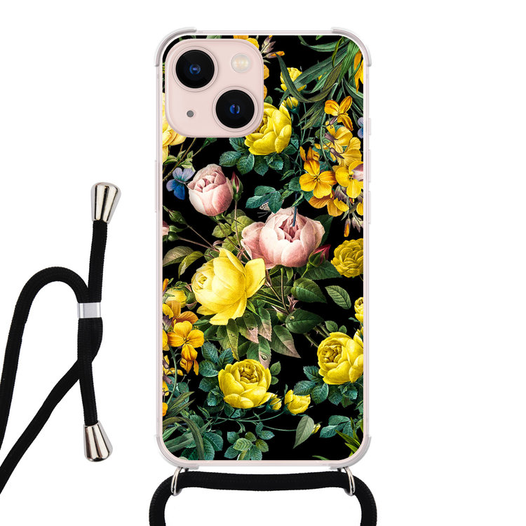 Leuke Telefoonhoesjes iPhone 13 hoesje met koord - Bloemen geel
