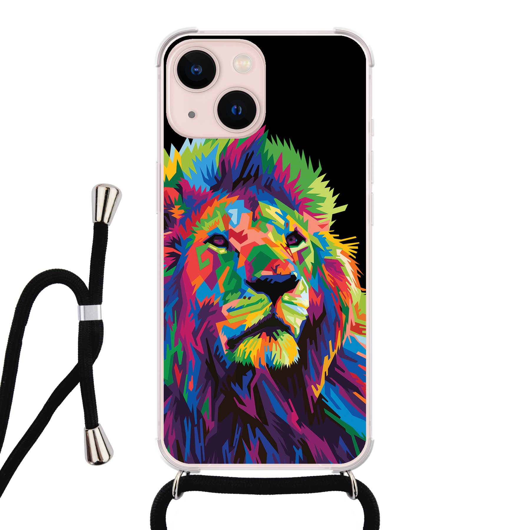 Leuke Telefoonhoesjes iPhone 13 hoesje met koord - Leeuw pop art