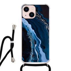 Leuke Telefoonhoesjes iPhone 13 hoesje met koord - Marmer lagoon blauw