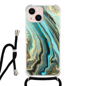 Leuke Telefoonhoesjes iPhone 13 hoesje met koord - Marmer mint