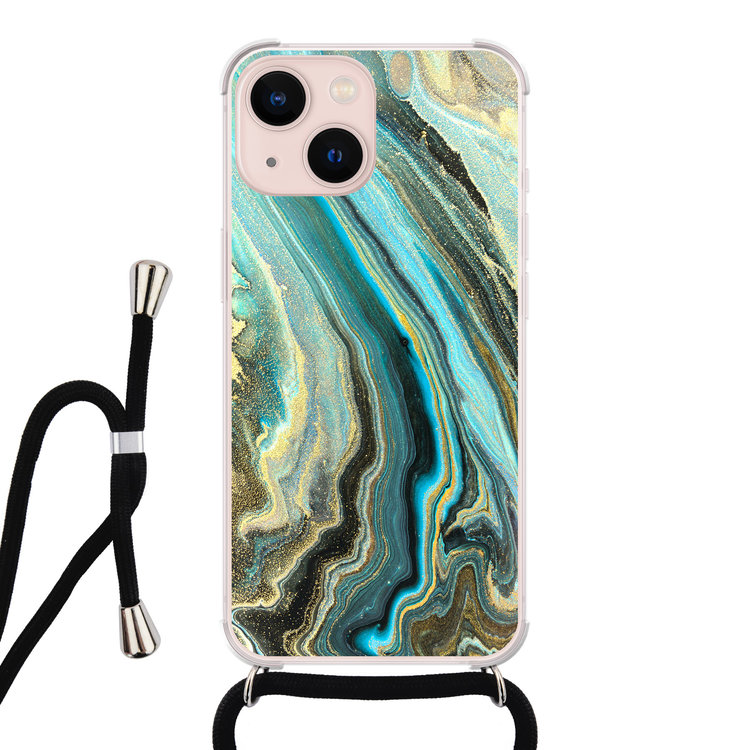 Leuke Telefoonhoesjes iPhone 13 hoesje met koord - Marmer mint