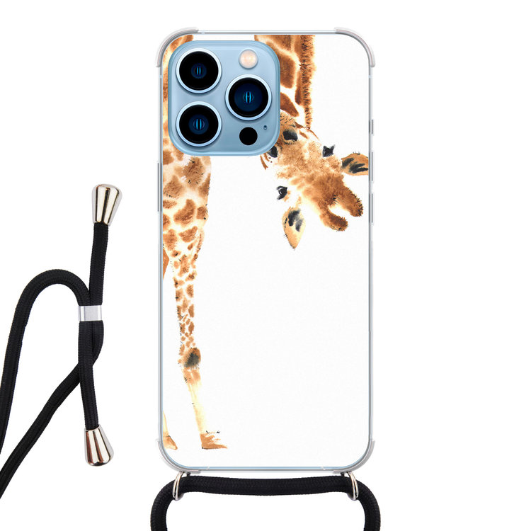 Leuke Telefoonhoesjes iPhone 13 Pro hoesje met koord - Giraffe peekaboo