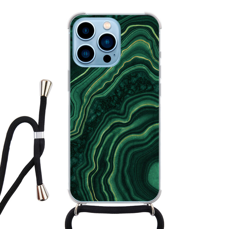 Leuke Telefoonhoesjes iPhone 13 Pro hoesje met koord - Marmer groen agate