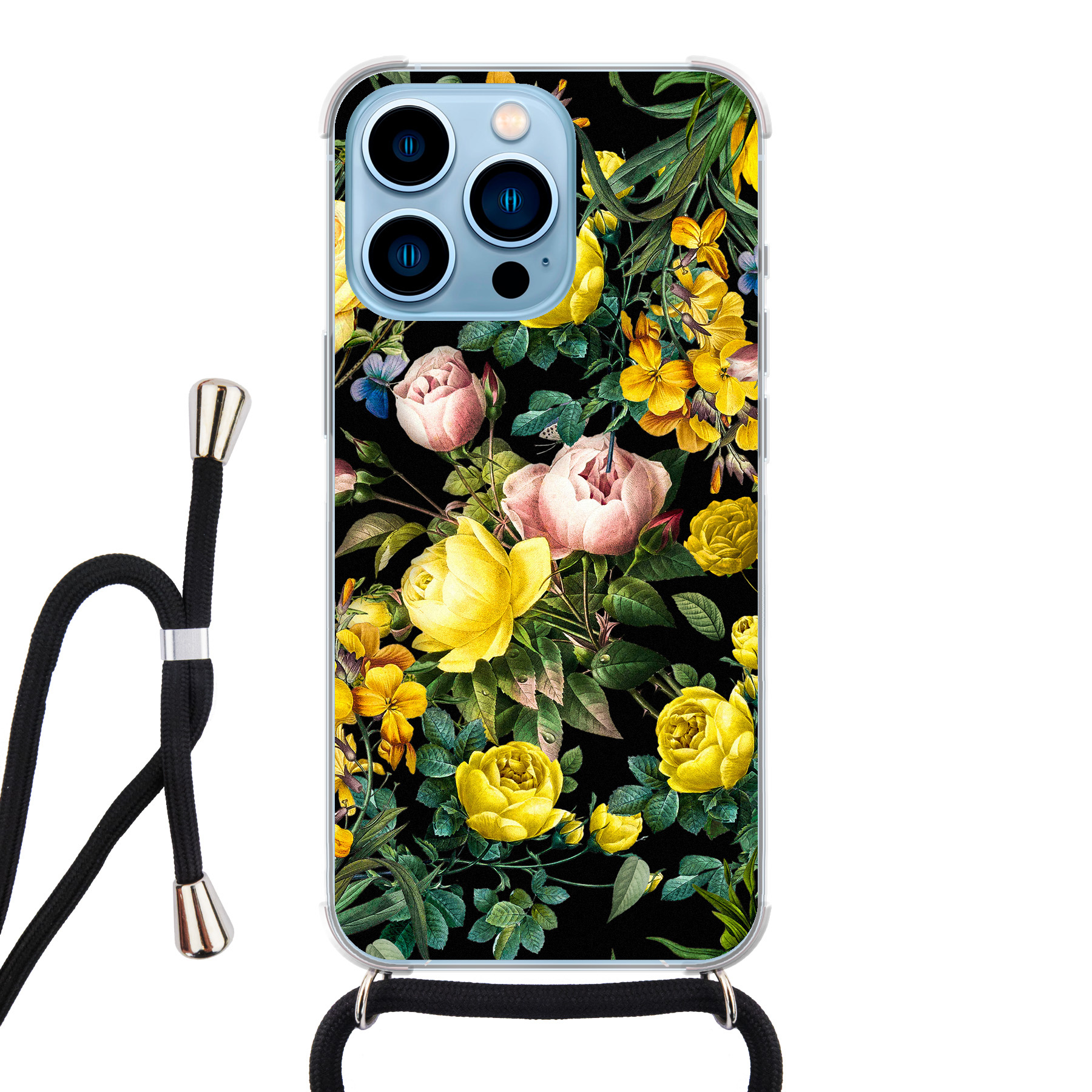 Leuke Telefoonhoesjes iPhone 13 Pro hoesje met koord - Bloemen geel