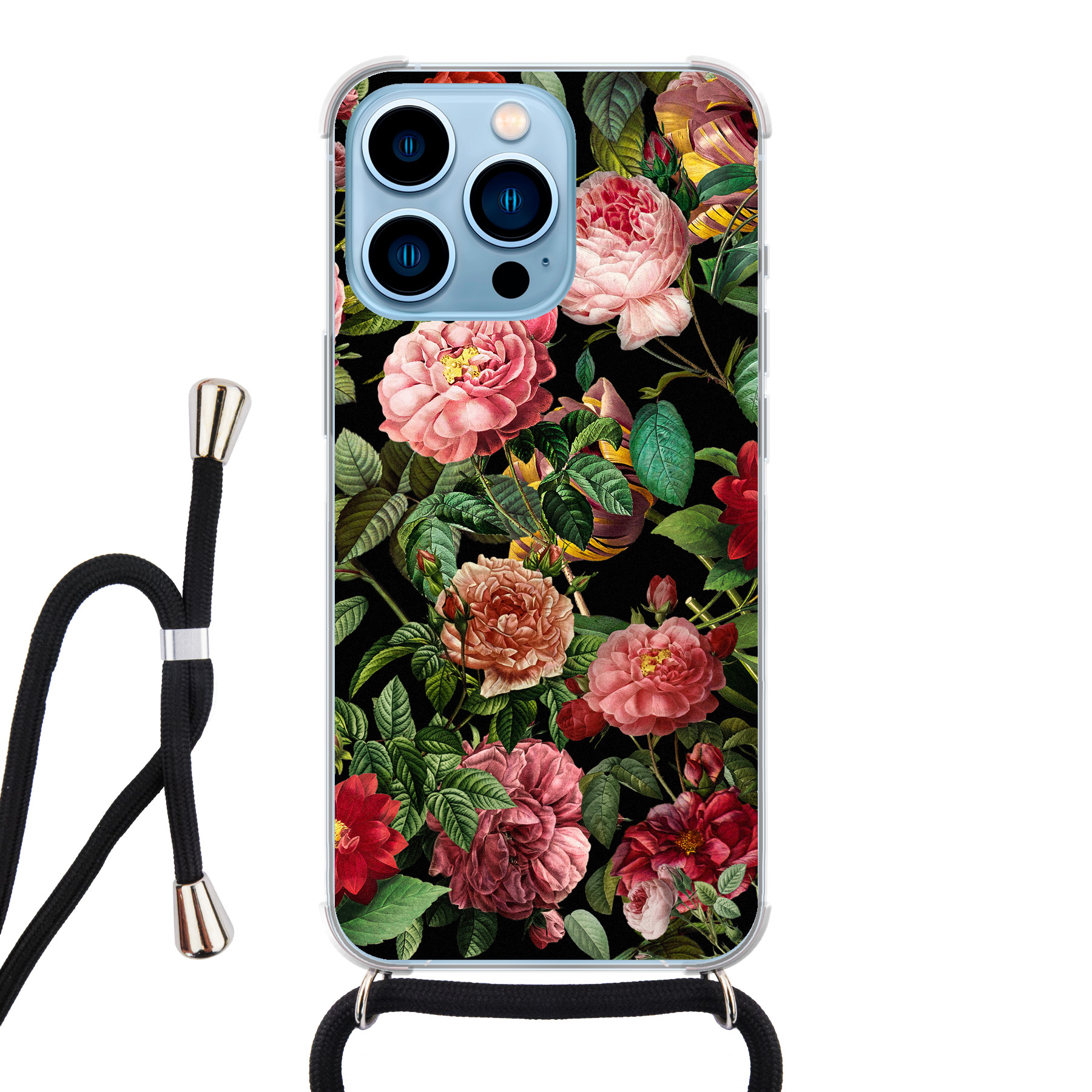 Leuke Telefoonhoesjes iPhone 13 Pro hoesje met koord - Rode bloemen