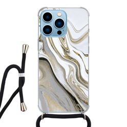 Leuke Telefoonhoesjes iPhone 13 Pro hoesje met koord - Marmer wit goud