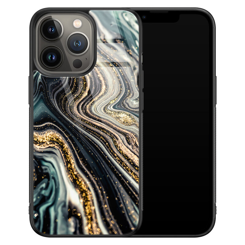 Leuke Telefoonhoesjes iPhone 13 Pro glazen hardcase - Marmer swirl