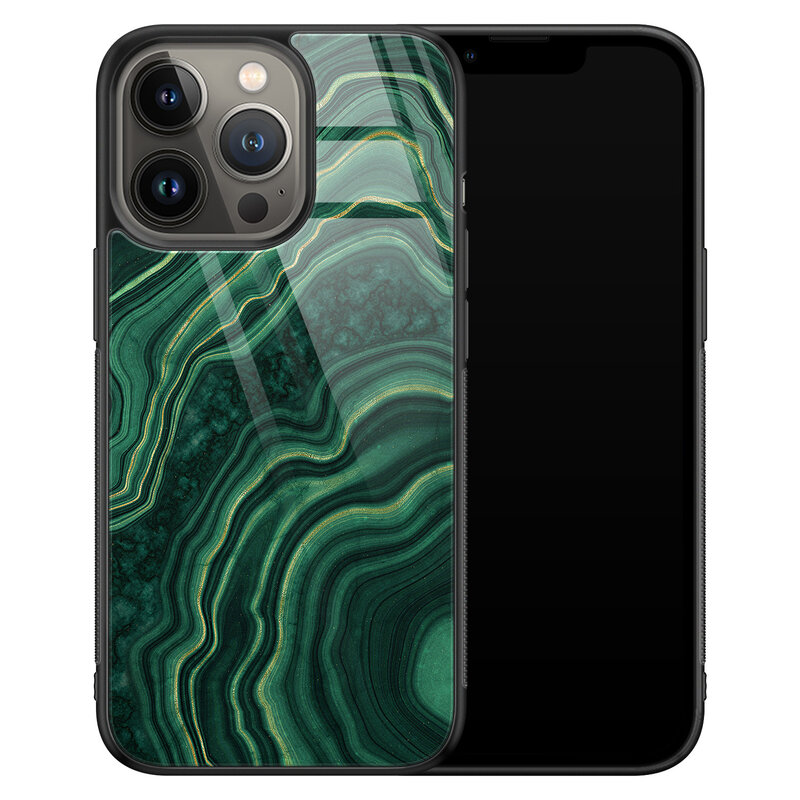 Leuke Telefoonhoesjes iPhone 13 Pro glazen hardcase - Groen agate