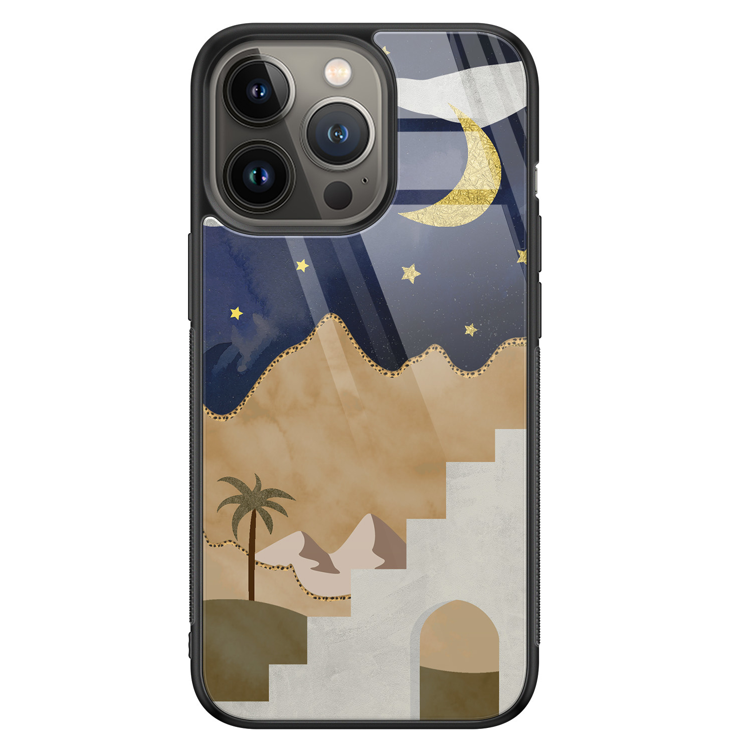 Leuke Telefoonhoesjes iPhone 13 Pro glazen hardcase - Desert night