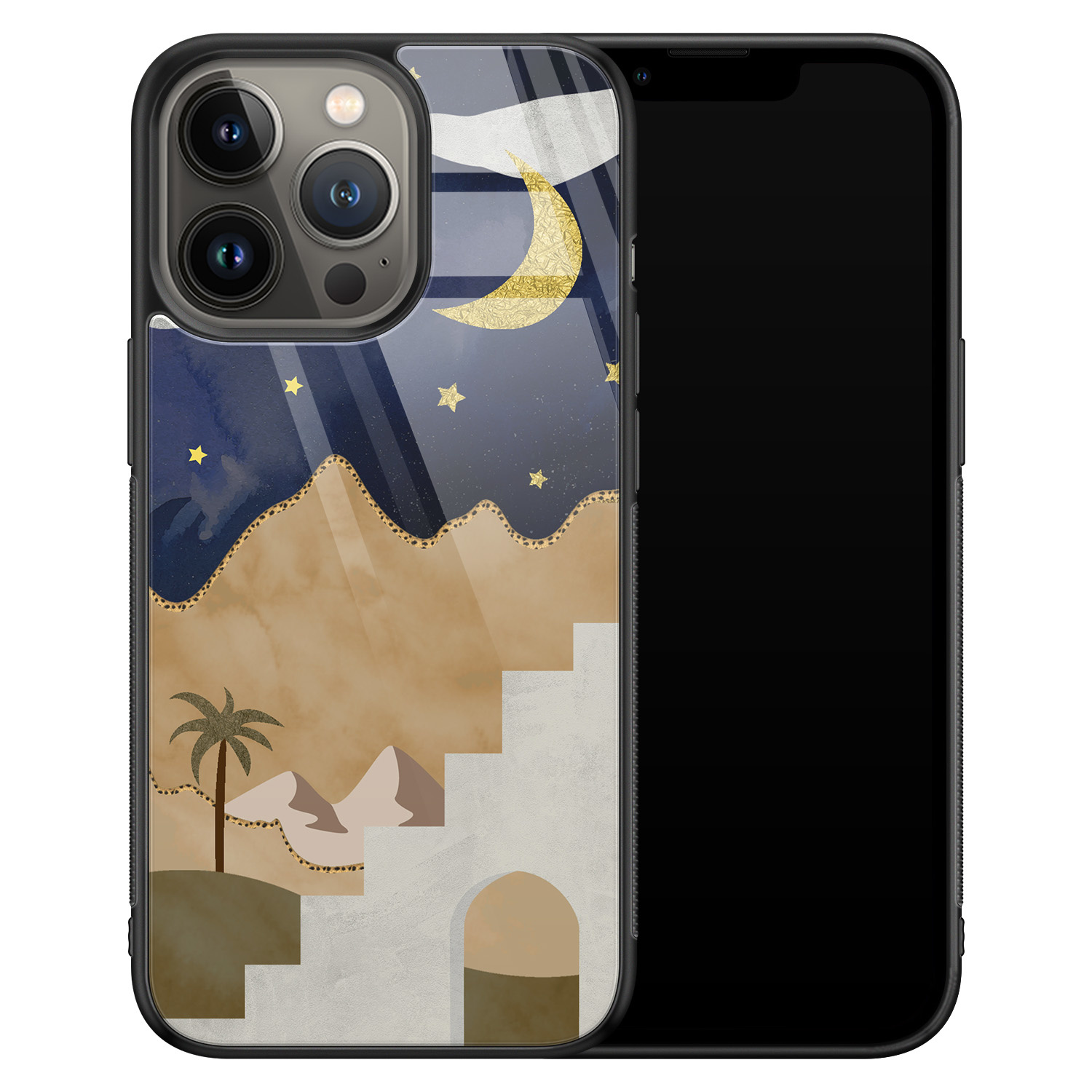 Leuke Telefoonhoesjes iPhone 13 Pro glazen hardcase - Desert night