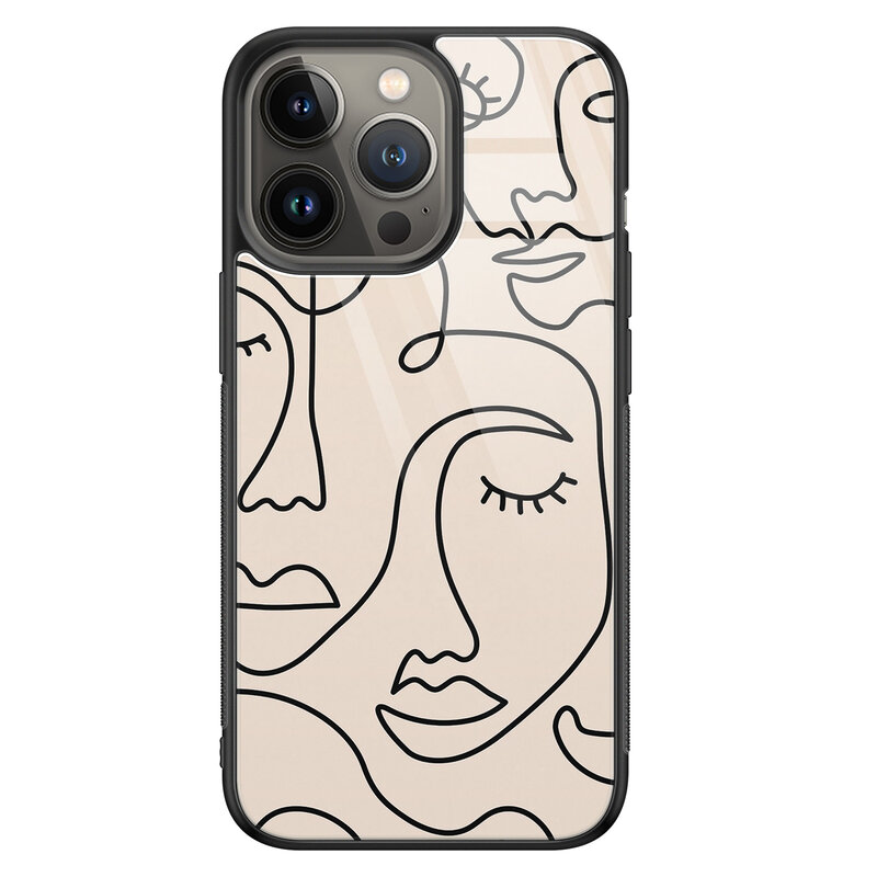 Leuke Telefoonhoesjes iPhone 13 Pro glazen hardcase - Abstract gezicht lijnen