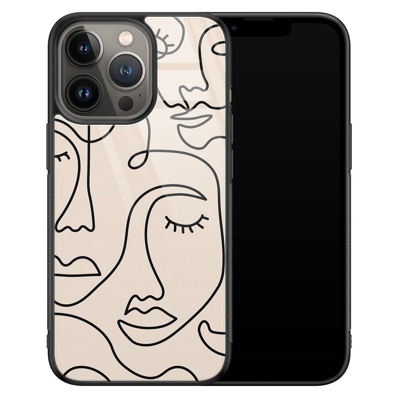 Leuke Telefoonhoesjes iPhone 13 Pro glazen hardcase - Abstract gezicht lijnen