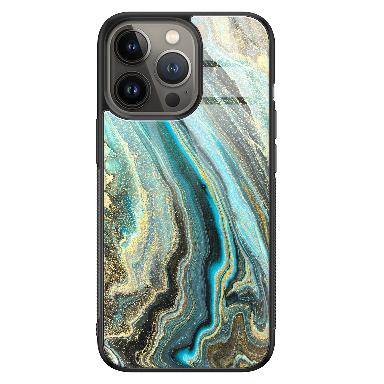 Leuke Telefoonhoesjes iPhone 13 Pro glazen hardcase - Marmer mint