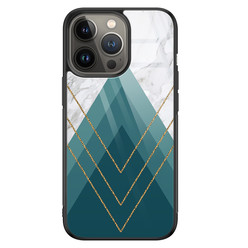 Leuke Telefoonhoesjes iPhone 13 Pro glazen hardcase - Geometrisch blauw