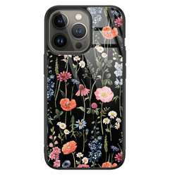 Leuke Telefoonhoesjes iPhone 13 Pro glazen hardcase - Dark flowers