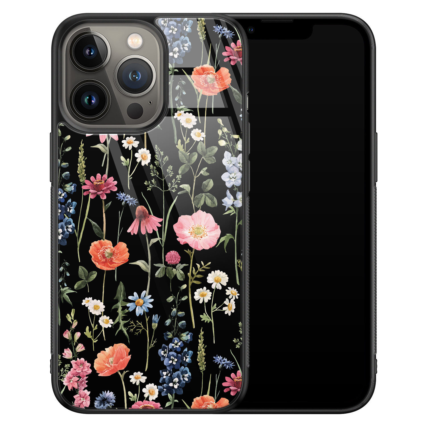 Leuke Telefoonhoesjes iPhone 13 Pro glazen hardcase - Dark flowers
