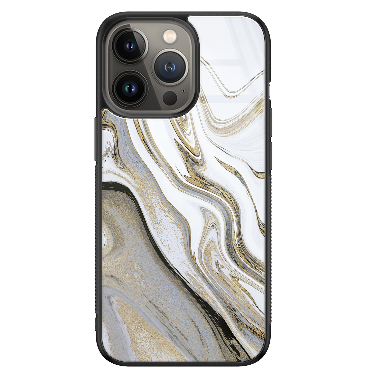 Leuke Telefoonhoesjes iPhone 13 Pro glazen hardcase - Marmer wit goud