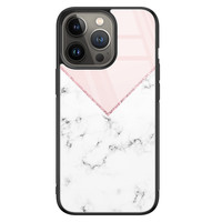 Leuke Telefoonhoesjes iPhone 13 Pro glazen hardcase - Marmer roze grijs
