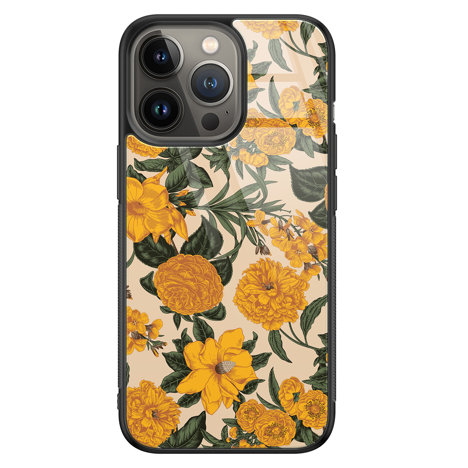 Leuke Telefoonhoesjes iPhone 13 Pro glazen hardcase - Retro flowers