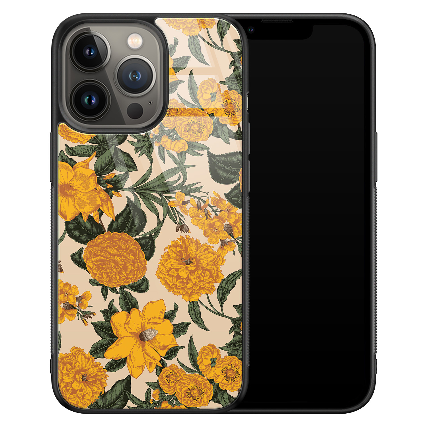 Leuke Telefoonhoesjes iPhone 13 Pro glazen hardcase - Retro flowers