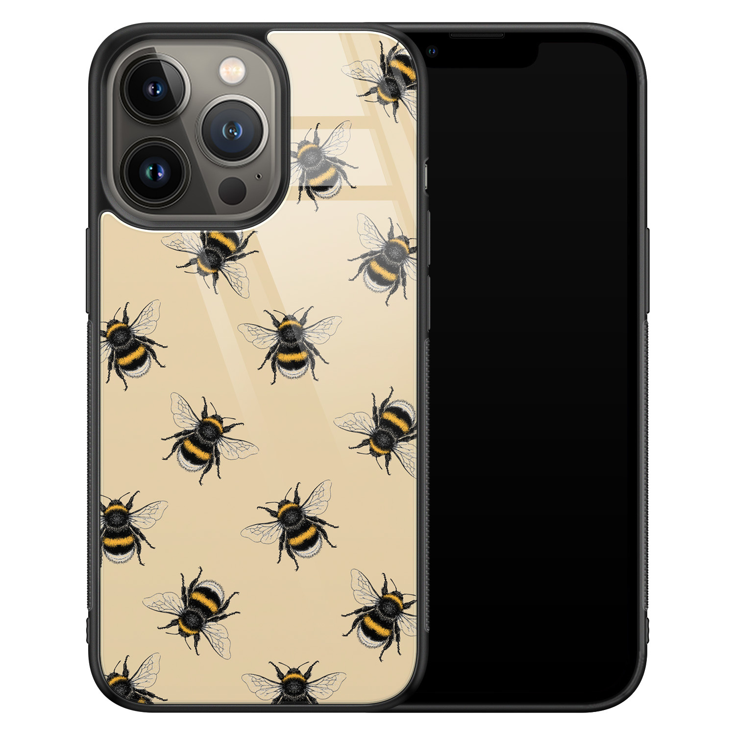 Leuke Telefoonhoesjes iPhone 13 Pro glazen hardcase - Bee happy