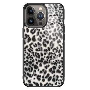 Leuke Telefoonhoesjes iPhone 13 Pro glazen hardcase - Luipaard grijs