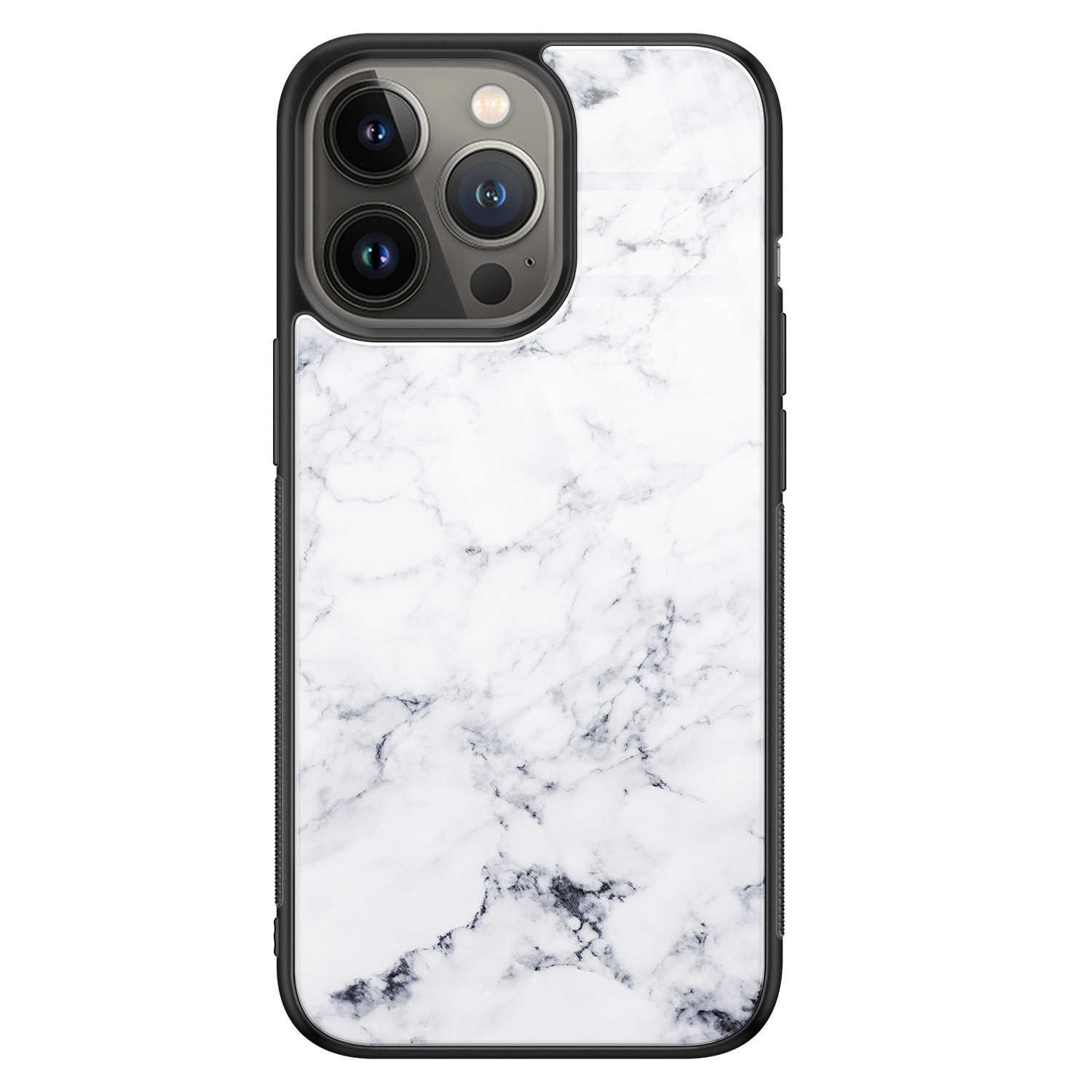 Leuke Telefoonhoesjes iPhone 13 Pro glazen hardcase - Marmer grijs