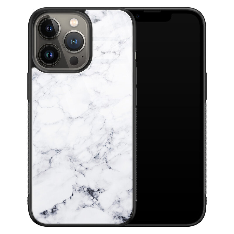 Leuke Telefoonhoesjes iPhone 13 Pro glazen hardcase - Marmer grijs