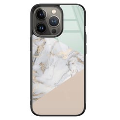 Leuke Telefoonhoesjes iPhone 13 Pro glazen hardcase - Marmer pastel mix
