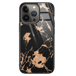 Leuke Telefoonhoesjes iPhone 13 Pro glazen hardcase - Marmer zwart brons