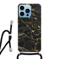 Leuke Telefoonhoesjes iPhone 13 Pro Max hoesje met koord - Marmer zwart goud