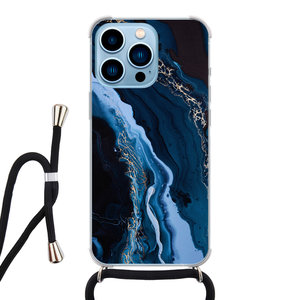 Leuke Telefoonhoesjes iPhone 13 Pro Max hoesje met koord - Marmer lagoon blauw