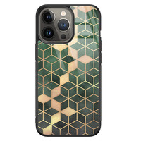 Leuke Telefoonhoesjes iPhone 13 Pro Max glazen hardcase - Green cubes