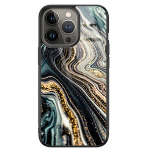 Leuke Telefoonhoesjes iPhone 13 Pro Max glazen hardcase - Marmer swirl