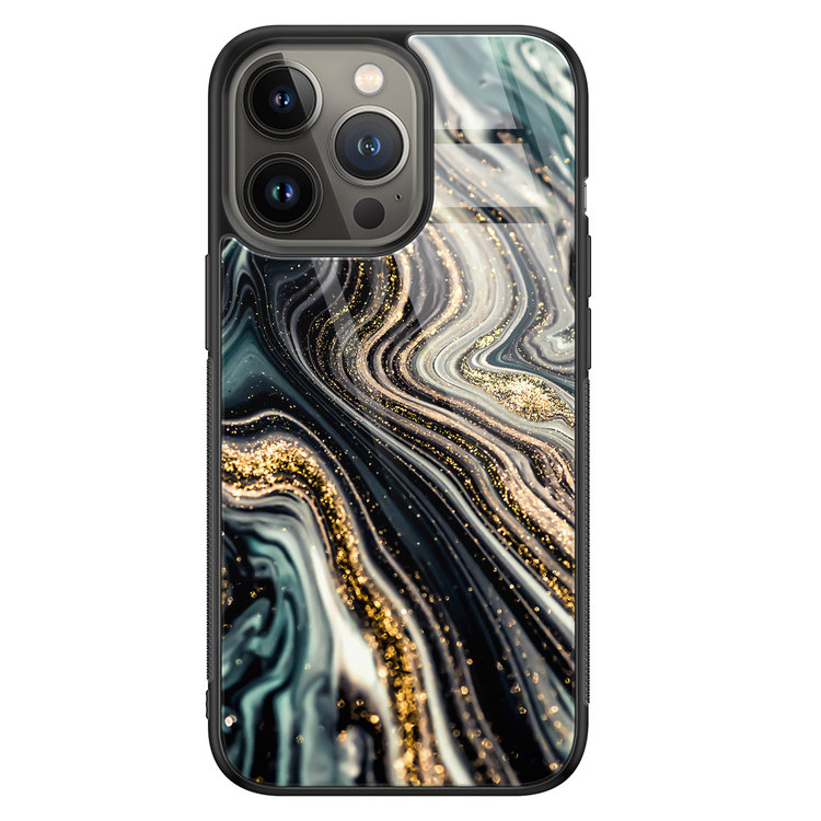 Leuke Telefoonhoesjes iPhone 13 Pro Max glazen hardcase - Marmer swirl