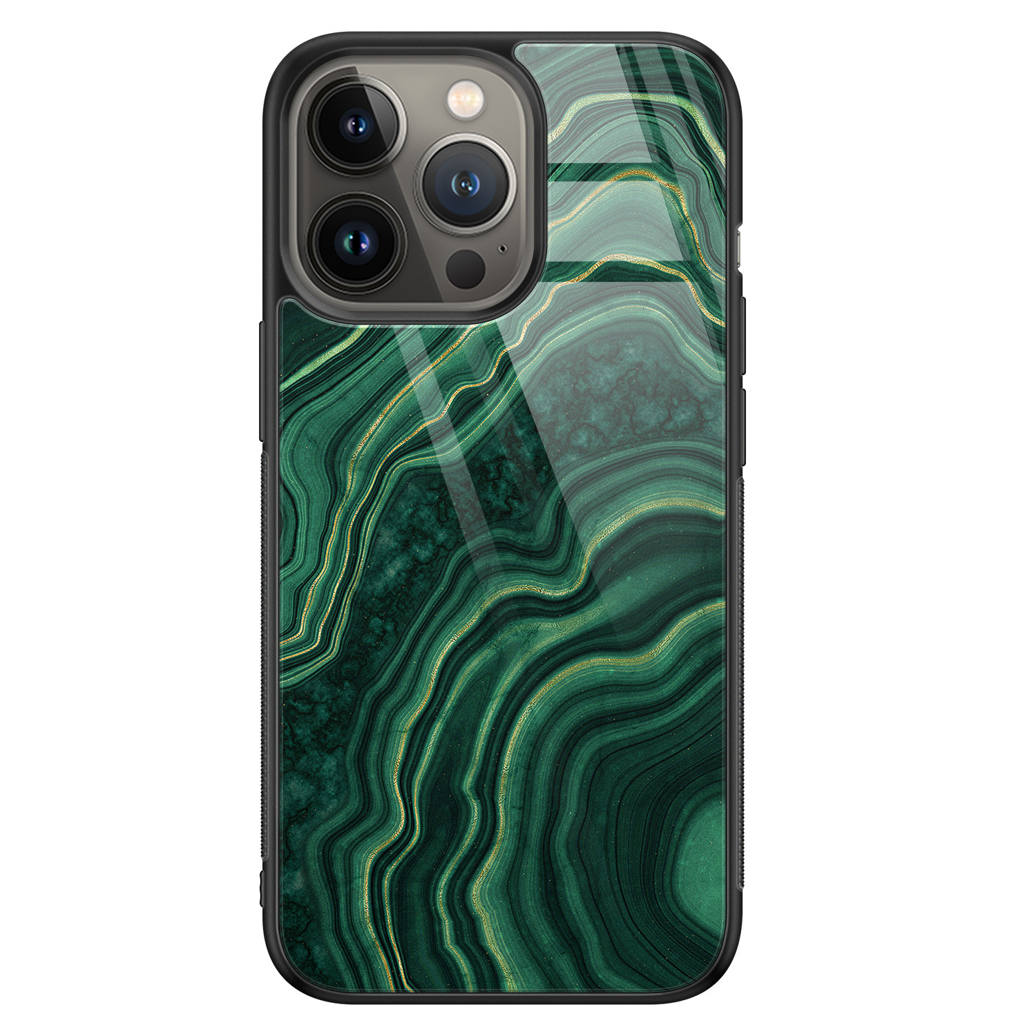 Leuke Telefoonhoesjes iPhone 13 Pro Max glazen hardcase - Groen agate