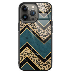 Leuke Telefoonhoesjes iPhone 13 Pro Max glazen hardcase - Luipaard zigzag