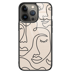 Leuke Telefoonhoesjes iPhone 13 Pro Max glazen hardcase - Abstract gezicht lijnen