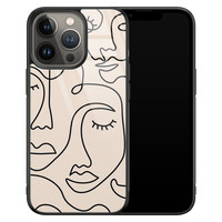 Leuke Telefoonhoesjes iPhone 13 Pro Max glazen hardcase - Abstract gezicht lijnen